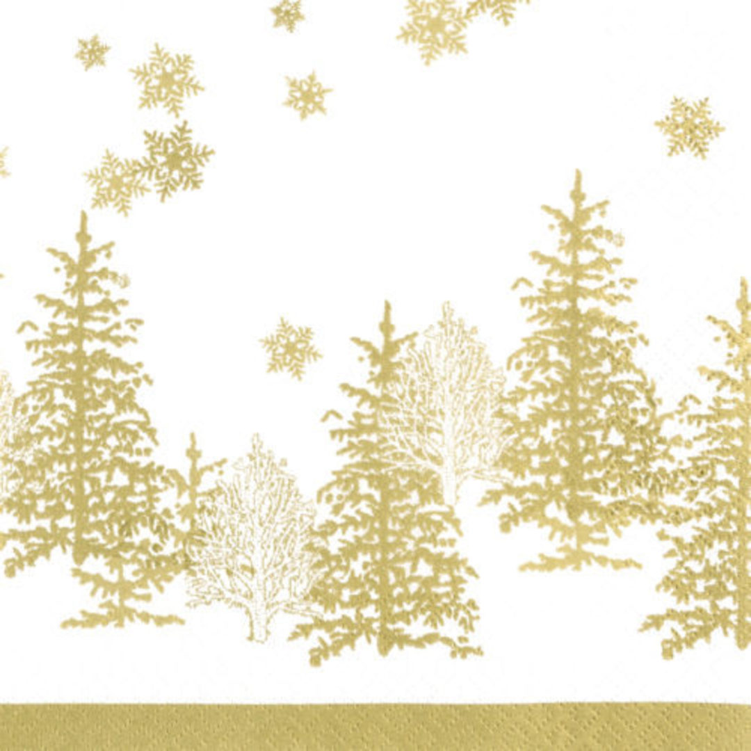 Cocktail Paper Napkins 25cm, Gold Trees & Snowflakes image 0